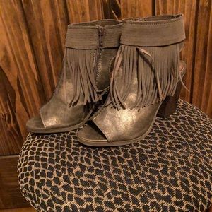 Fringe peep toe heels